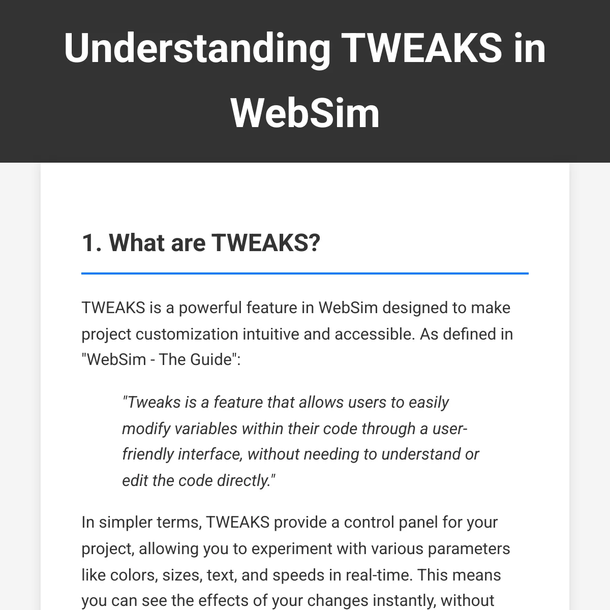 Understanding TWEAKS in WebSim - A Comprehensive Guide