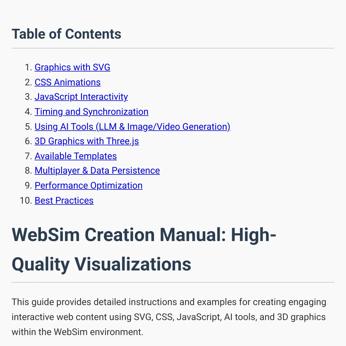 WebSim High-Quality Visualizations