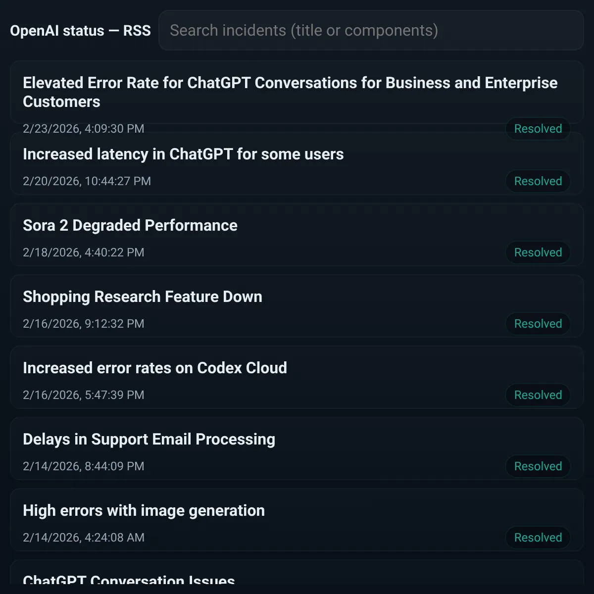 OpenAI status — RSS