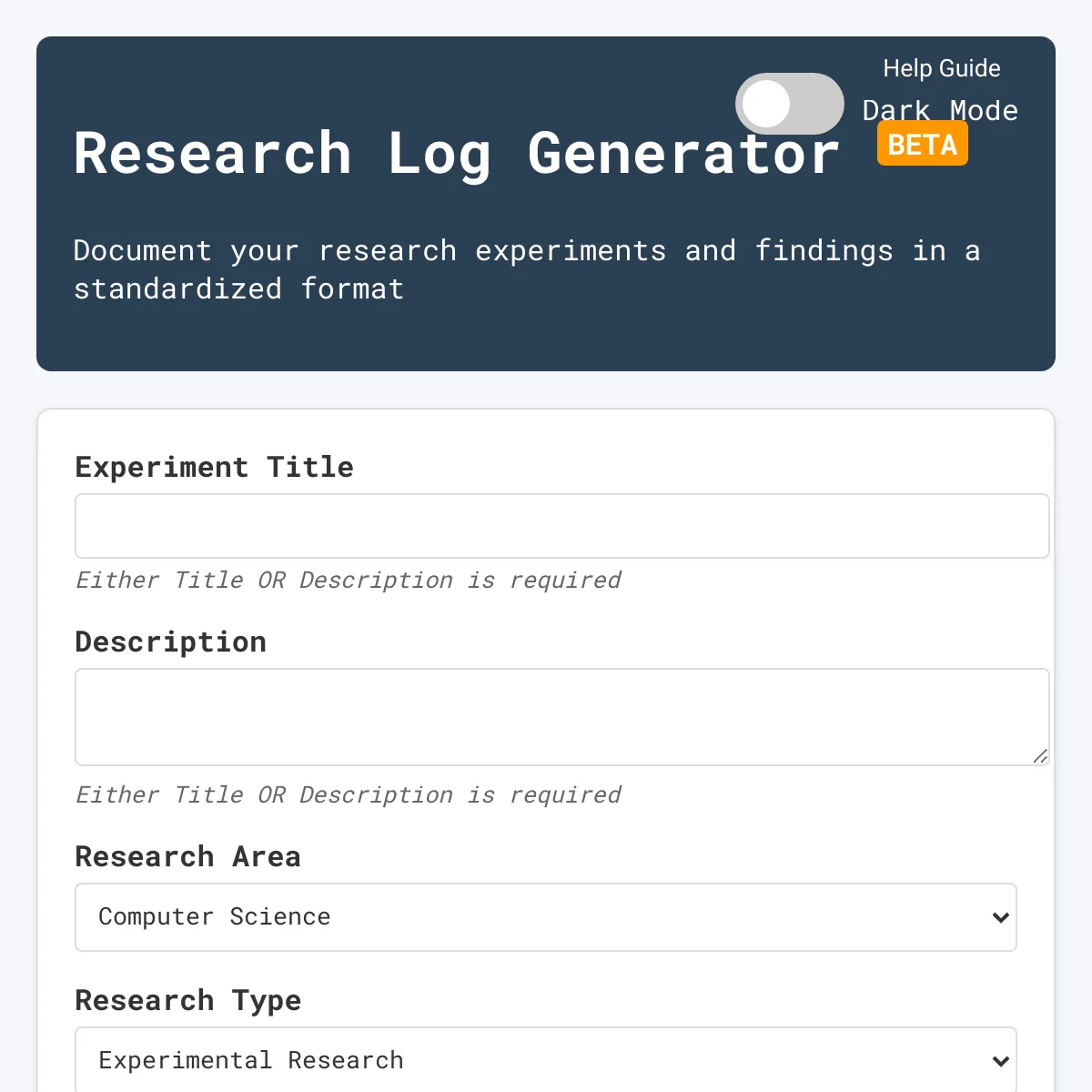AI Research Log Generator (BETA)