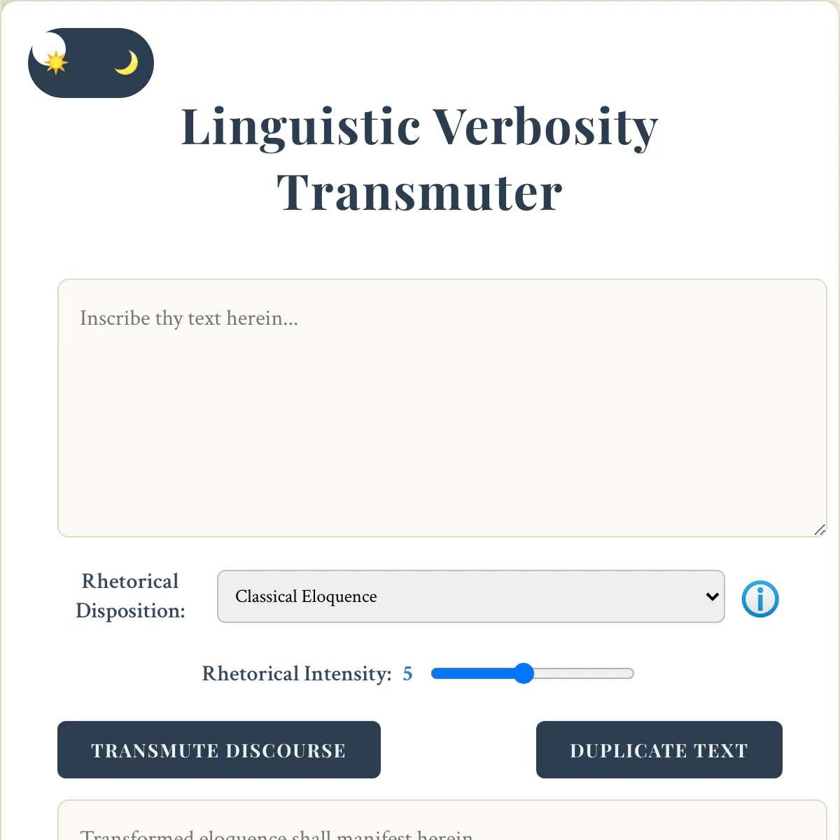 The Linguistic Verbosity Transmuter (A jest).