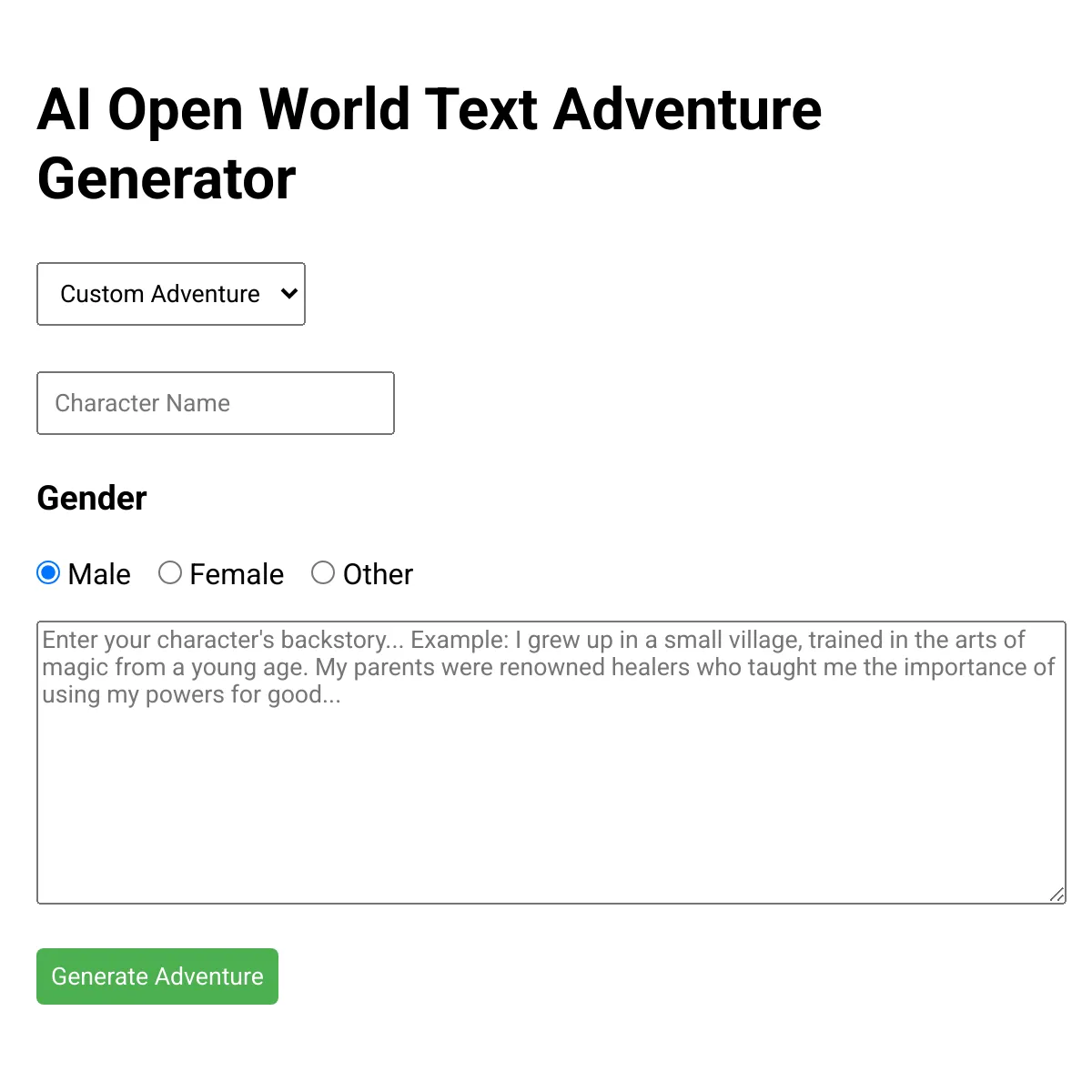 AI Open World Text Adventure Generator