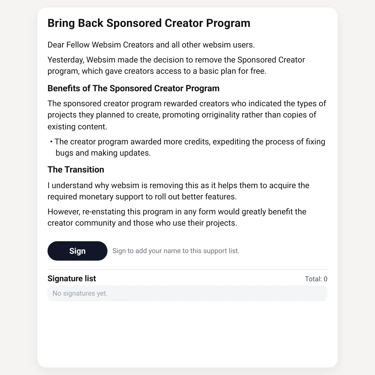 Bring Back Sponsored Creator Program