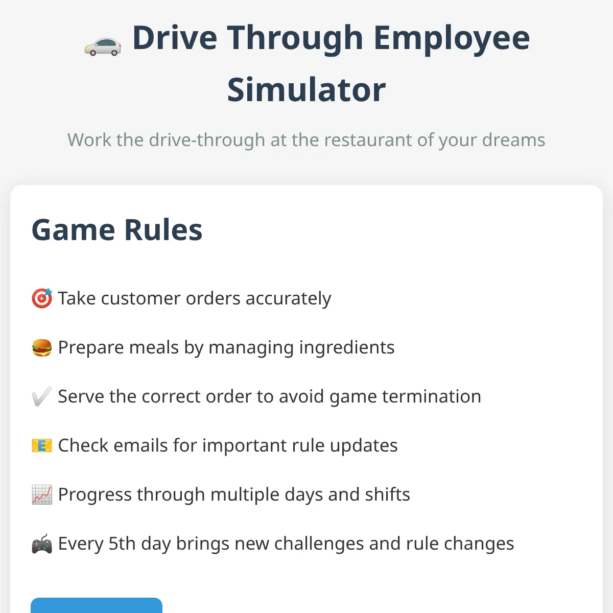 Drive Through Employee Simulator