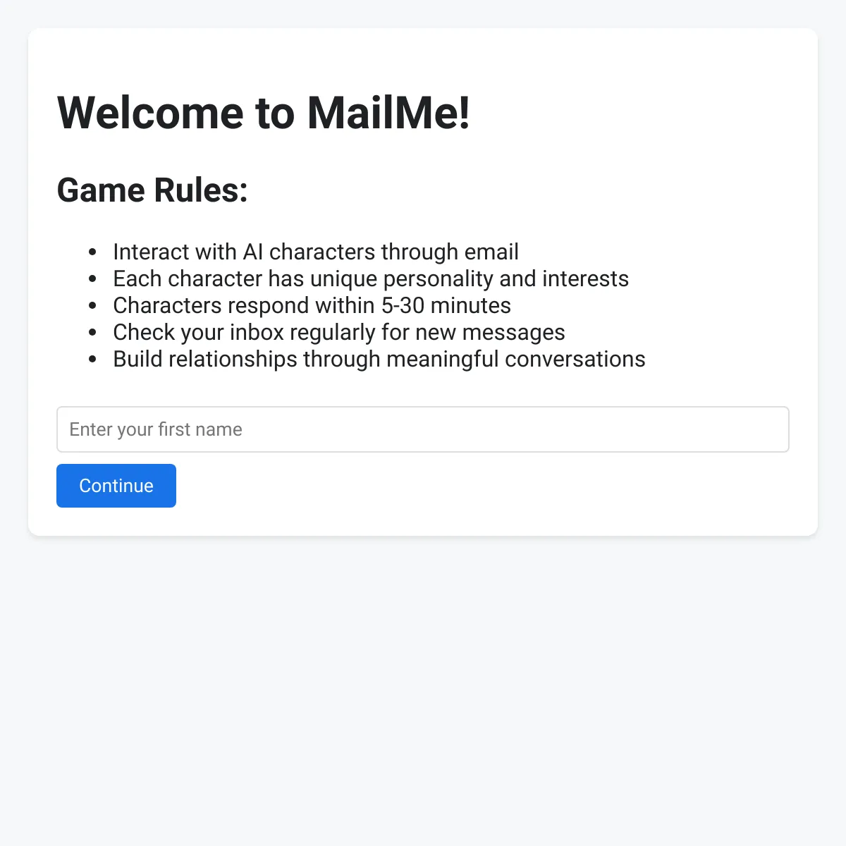 MailMe, Ai Simulator Game.
