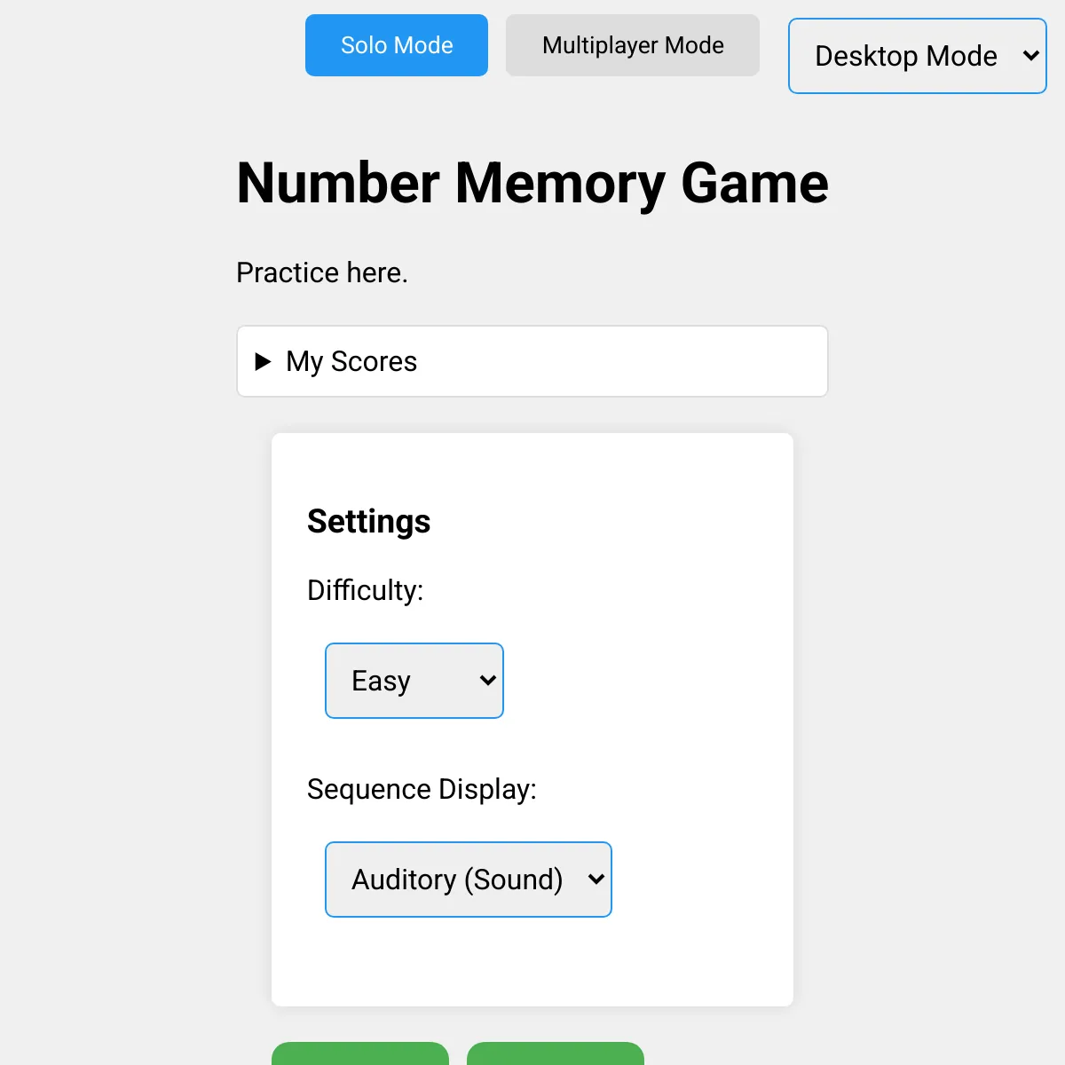 Number Memory Game