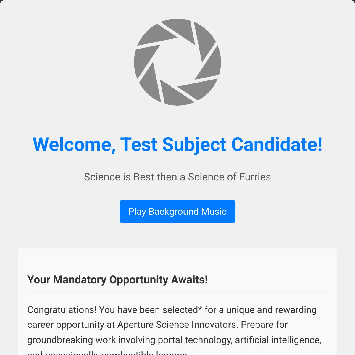 Aperture Science Job Offer
