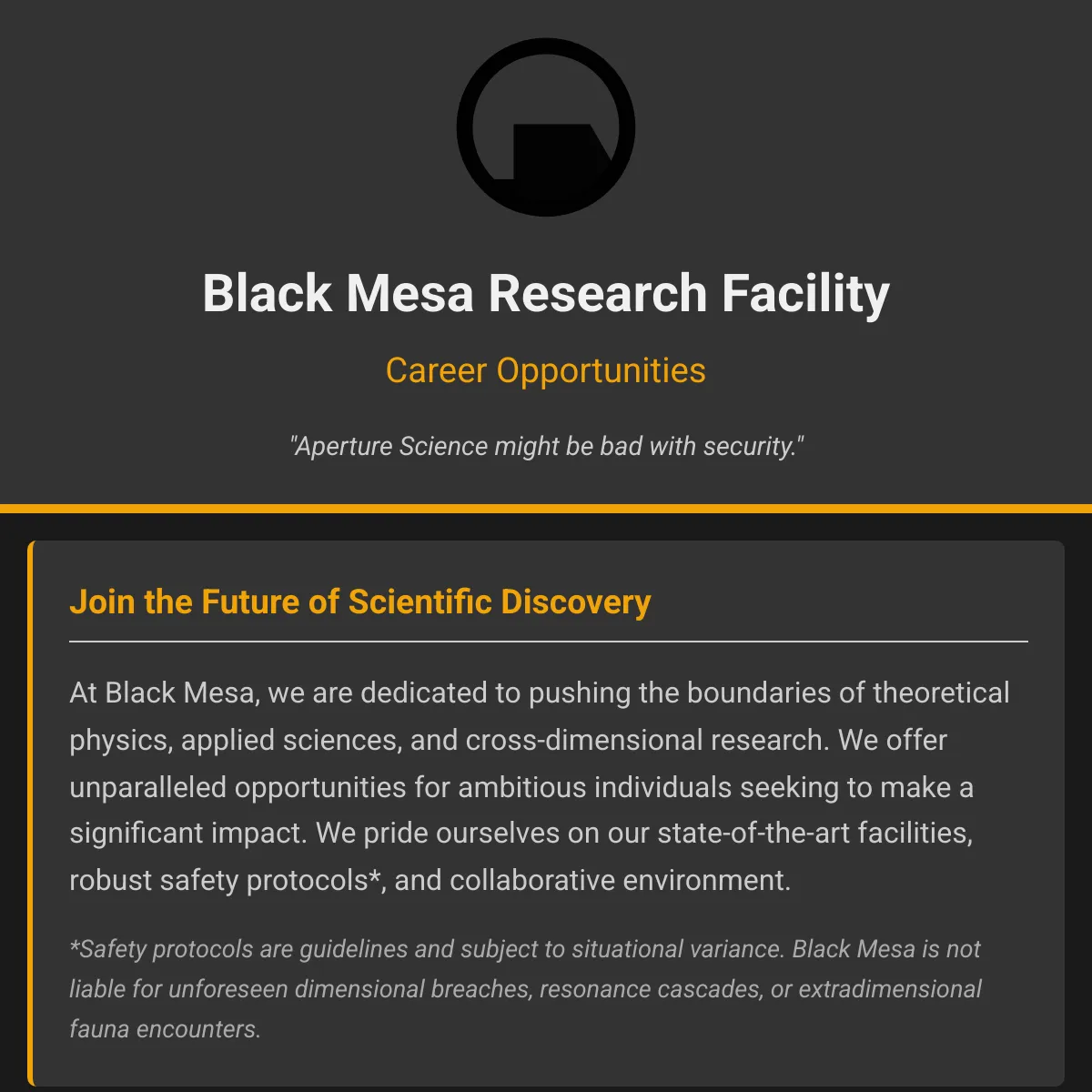 Black Mesa - Career Opportunities