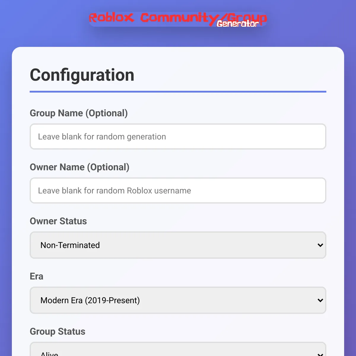 Roblox Community Group Generator