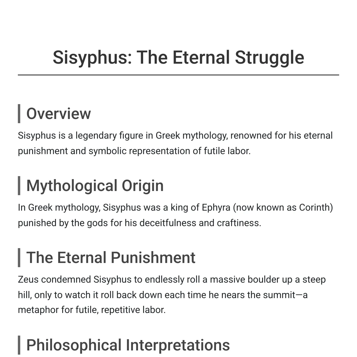 Sisyphus: Myth, Meaning, and Metaphor